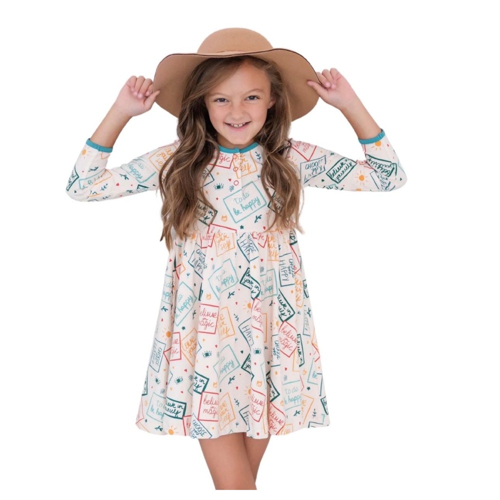 Finding Foxtale Girls Size 6 Long Sleeve Choose Happy Inspirational Print Dress